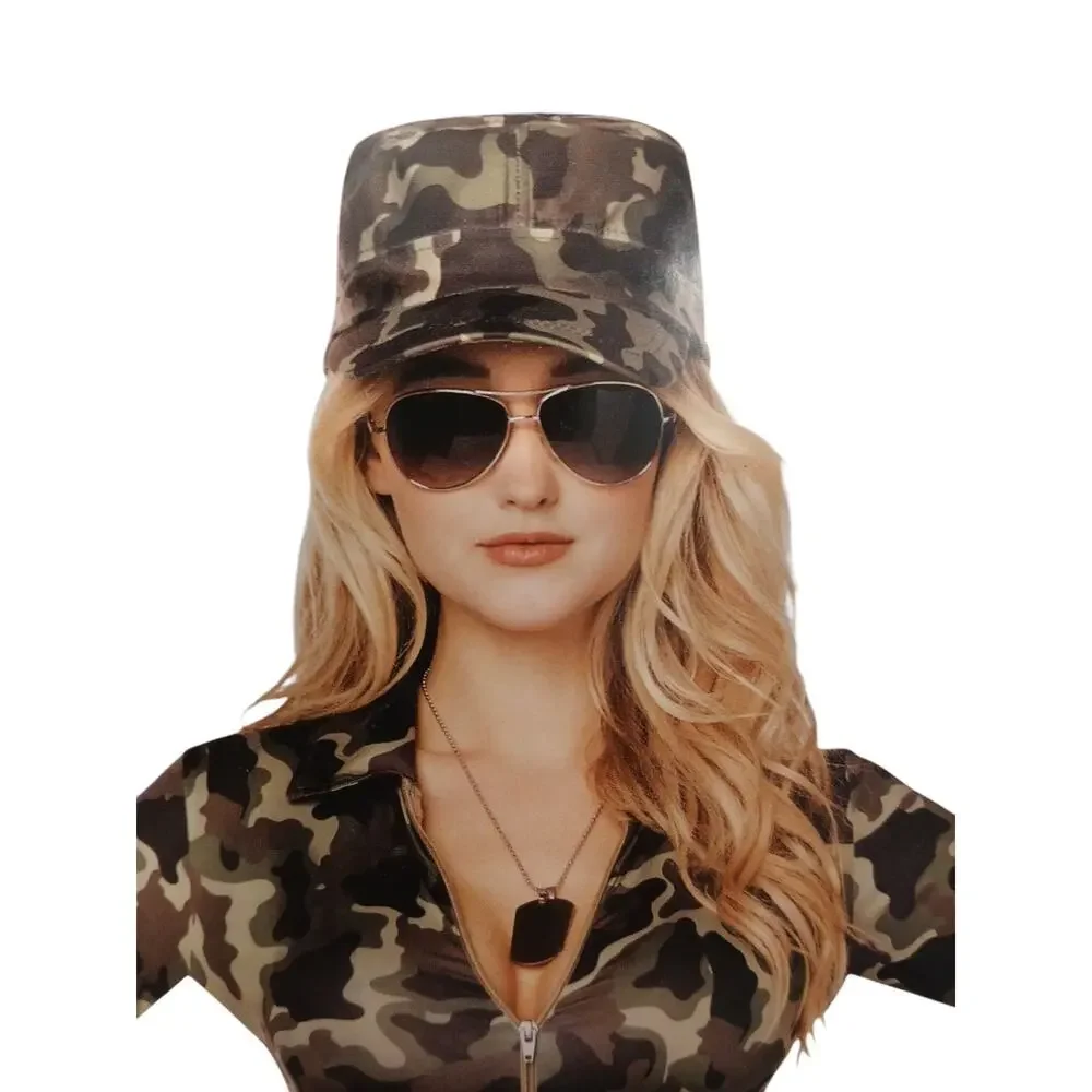 Army Costume Women`s‎ Sz L Military Soldier Camouflage Bodysuit & Hat Halloween - Picture 2 of 16